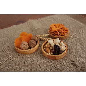 3'lü Çerez Tabağı Sunum Tabağı - Servis Tabağı - Bambu Tabak