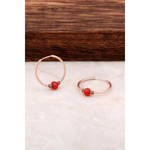 Sümer Telkari Rose Gümüş 18 mm Mercan Taşlı Halka Küpe 4766