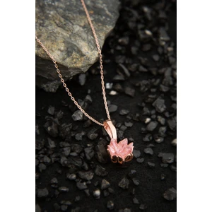 Elika Silver 14K Rose Altın Kaplama Pembe Zirkon Taşlı Lotus Çiçeği Kadın Kolye