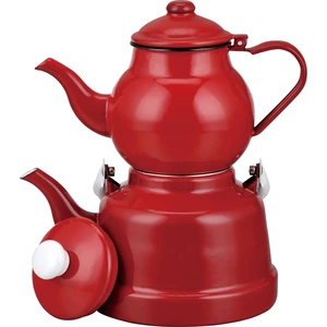 M&K Kitchen Ebru Emaye Kırmızı Çaydanlık Takımı Vintage Nostalji Orta Boy Eçtk-03