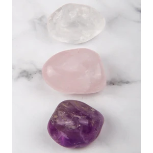 Alibaba Doğaltaş Ametist – Pembe Kuvars – Kristal Kuvars Doğal Taş Tamburlanmış Parça 3’lü Set