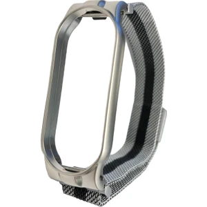 Case 4U Xiaomi Mi Band 6 / Mi Band 5 Akıllı Bileklik Metal Çerçeveli Kordon Mıknatıslı Milano Loop Gümüş Siyah