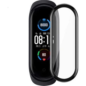 Case 4U Xiaomi Mi Band 6 / Mi Band 5 Tam Kaplayan Kavisli Cam Ekran Koruyucu Siyah
