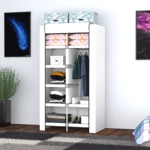 Cimri Kese Mini Bez Dolap 8 Raflı Beyaz Renkli Dayanıklı Kumaş ile Geniş Depolama Alanı