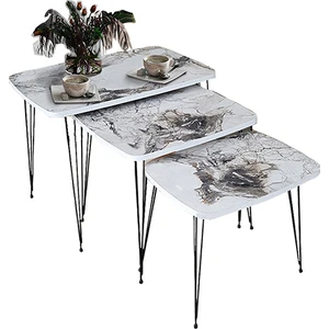 Vnalia Ahşap 3'lü Mis Zigon Sehpa Takımı Metal Firkete Ayaklı