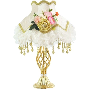 Kadife Kaplı Çiçek Dekorlu Abajur