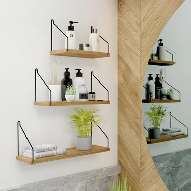 CatchMe  Duvar Rafı  3’lü Set Kitaplık Mutfak Banyo Yaşam Alanı Siyah