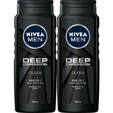 NIVEA Men Men Deep Dimension Duş Jeli, 500 ml x2 Adet,Saç,Yüz ve Vücut