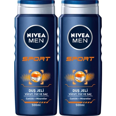Nivea Men Sport Erkek Duş Jeli 500 ml x 2'li Paket – Ferahlatıcı ve Canlandırıcı Etkili Vücut