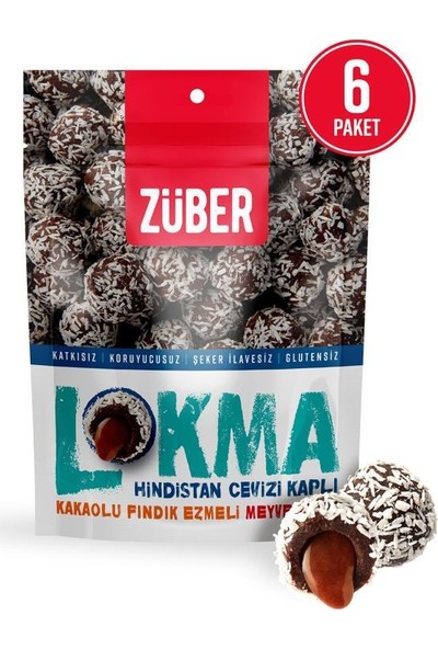 Zuber Coconut Coated Cocoa Hazelnut Paste Fruit Ball 96 gr x 6 Pack