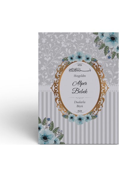 Mutluluk Atölyem Gri Mavi Çiçek Motifli Tesbihli Yasin Cüzü Kitabı Mevlüt Seti - 10’lu Paket