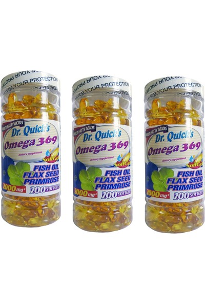 Dr Quicks Omega 3.6.9 Flax Seed Oil Primrose Oil 200 Softgel 3 Adet