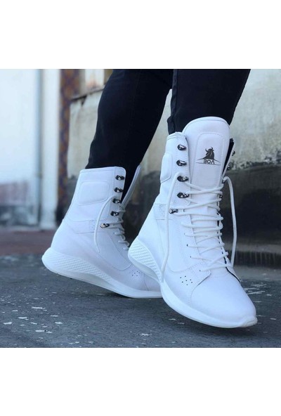 BOA-BA0600 Bağcıklı Beyaz Yüksek Taban Boksör Unisex Spor Postal Bot
