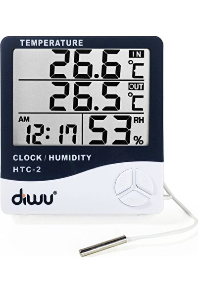 Diwu Htc-2 Problu Termometre Nem Ölçer Saat Takvim