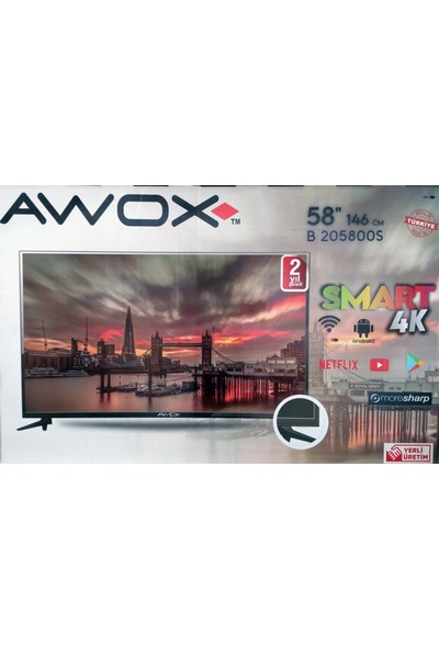 Awox B205800S 58" 147 Ekran Uydu Alıcılı 4K Ultra HD Android Smart LED TV
