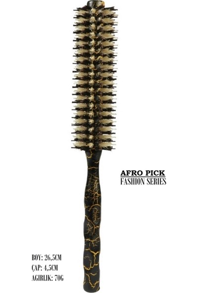 Land Of Myth - LOM1220 Afro Pick Ahşap Fön Fırçası, Doğal Kıl & Yanmaz Naylon Diş