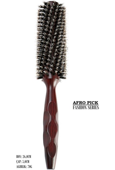 Land Of Myth - LOM1223 Afro Pick Ahşap Fön Fırçası, Doğal Kıl & Yanmaz Naylon Diş
