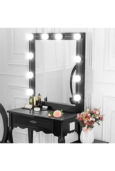 Nissha Nostalji Hollywood Tarzı 10'lu Makyaj Masası Aynası Beyaz LED Işıklı Lamba USB