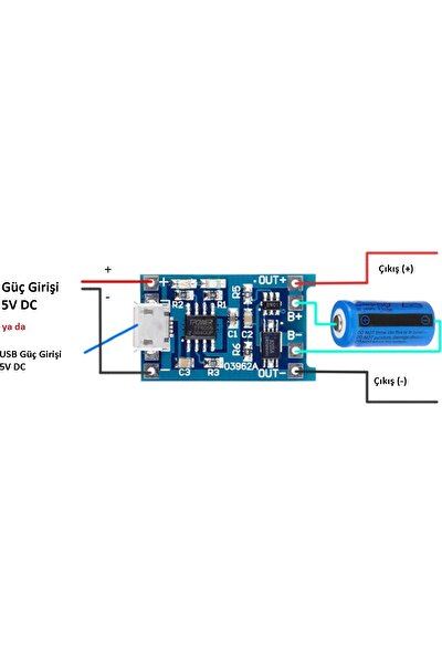 Arduino 10'lu Ters Akım Korumalı TP4056 18650 Micro USB Lityum Pil Şarj Devresi
