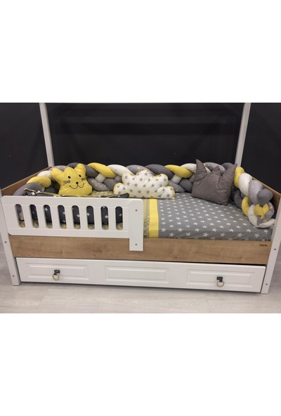 Mini Baby 4'lü Örgülü Sarı Montessori Bebek-Çocuk Uyku Seti