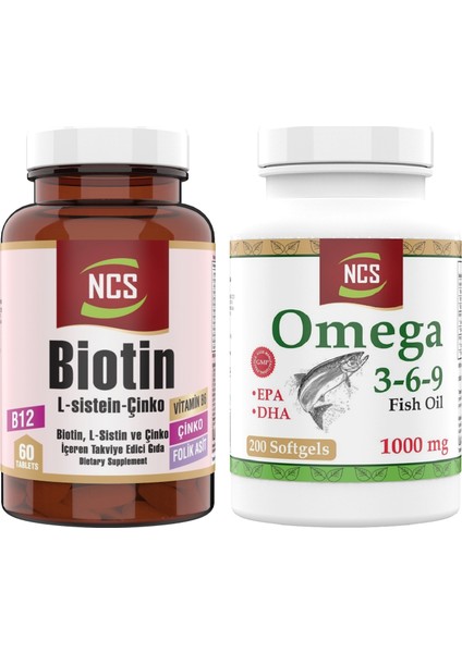 Omega 3 6 9 Balık Yağı 1000 Mg 200 Kapsül Biotin 60 Tablet