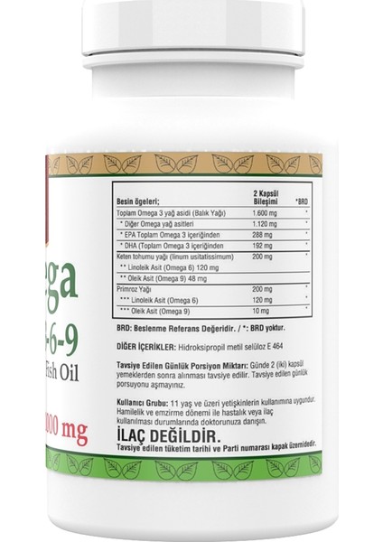 Omega 3 6 9 Balık Yağı 1000 Mg 200 Kapsül Biotin 60 Tablet