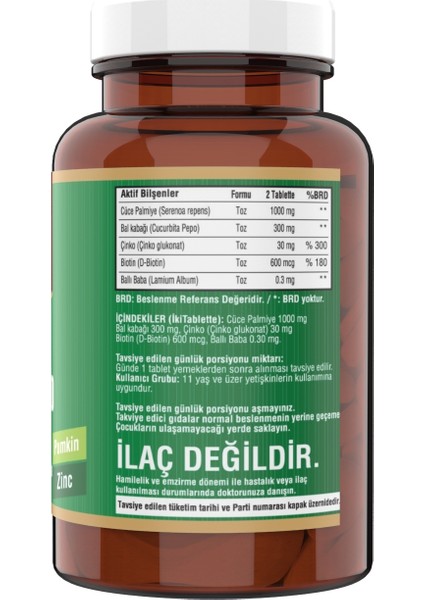 Saw Palmetto 120 Tablet Biotin Çinko 60 Tablet