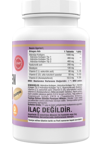 180 Tablet Hidrolize Collagen () Type (Tip) 1-2-3 Hyaluronic Acid Vitamin C Glutatyon
