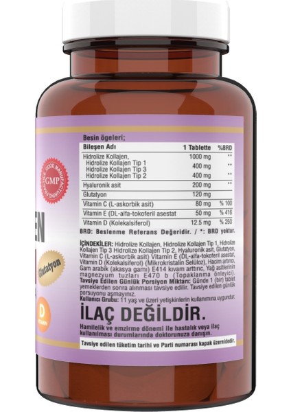 90 Tablet Collagen 1000 Mg Tip 1-2-3 Glutatyon Magnesium Elementel 200 Mg 90 Tablet indirimleri
