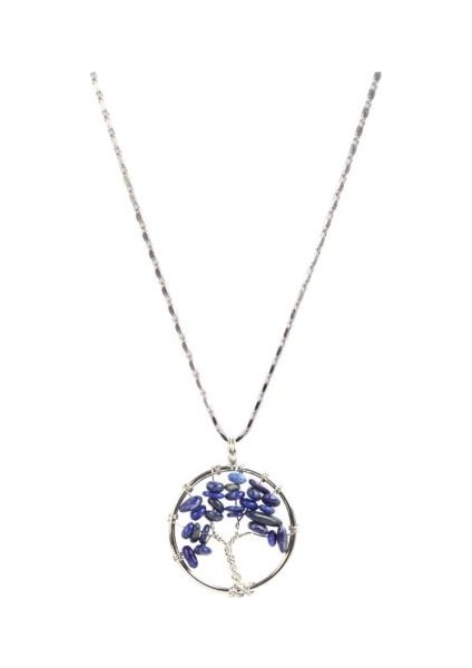 Hayat Ağacı Doğal Lapis Lazuli Taşı Doğal Taş Kolye (Zincir Dahil)