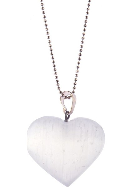 Kalp Modeli Doğal Selenit Taşı Kolye (Zincir Dahil)