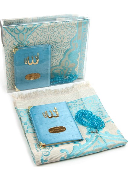 Şantuk Kumaş Kaplı Yasin Kitabı Çanta Boy + İsme Özel Plakalı + Seccadeli + Tesbihli Keseli