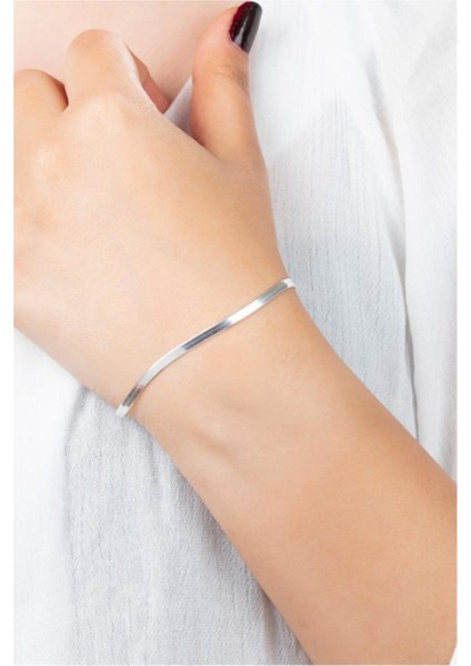 Yassı Bileklik Italyan Gümüş Renk Bileklik