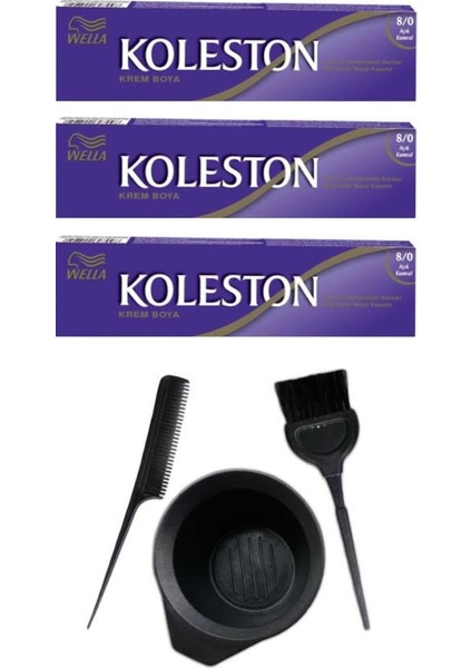 Koleston Tüp Saç Boyası 8.0 3 Adet + Saç Boyama Seti