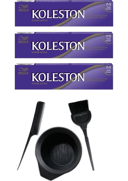 Koleston Tüp Saç Boyası 7.3 3 Adet + Saç Boyama Seti