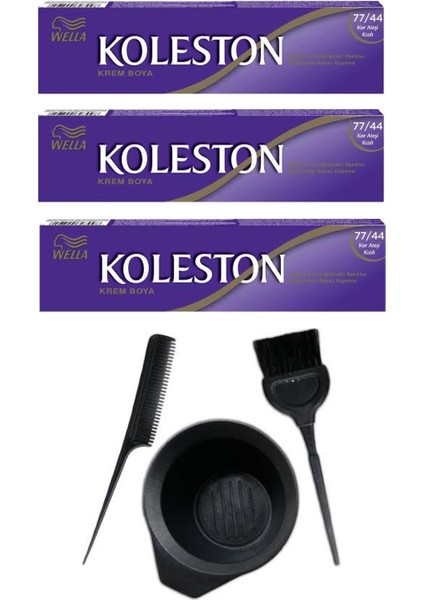 Koleston Tüp Saç Boyası 77.44 3 Adet + Saç Boyama Seti