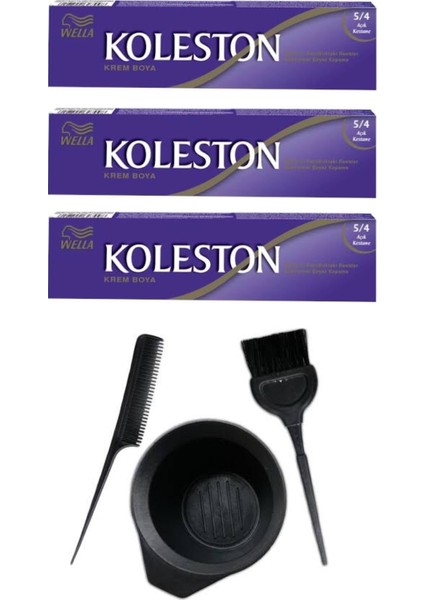 Koleston Tüp Saç Boyası 5.4 3 Adet + Saç Boyama Seti