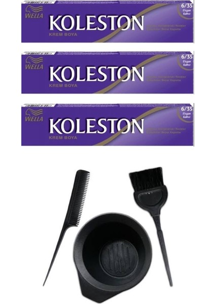 Koleston Tüp Saç Boyası 6.35 3 Adet + Saç Boyama Seti