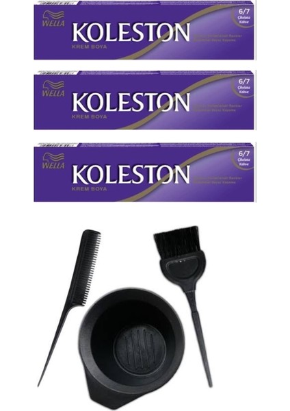 Koleston Tüp Saç Boyası 6.7 3 Adet + Saç Boyama Seti