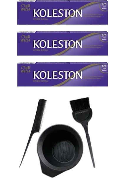 Koleston Tüp Saç Boyası 6.0 3 Adet + Saç Boyama Seti