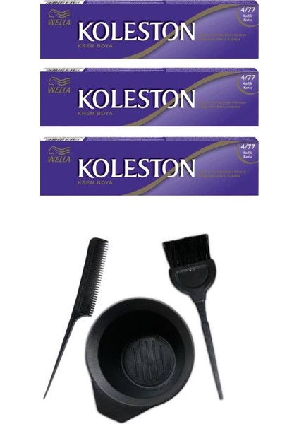 Koleston Tüp Saç Boyası 4.77 3 Adet + Saç Boyama Seti