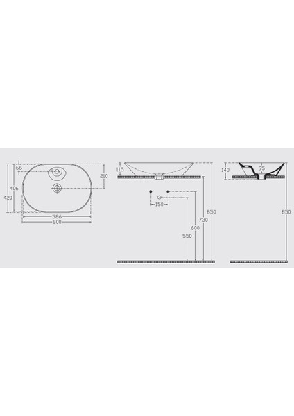 Sistema Y Soft  Tezghaüstü 60 cm Lavabo