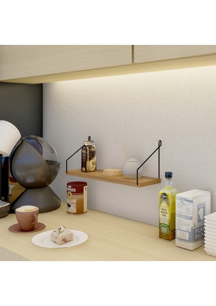 Duvar Rafı 3’lü Set Kitaplık Mutfak Banyo Yaşam Alanı Siyah Kol