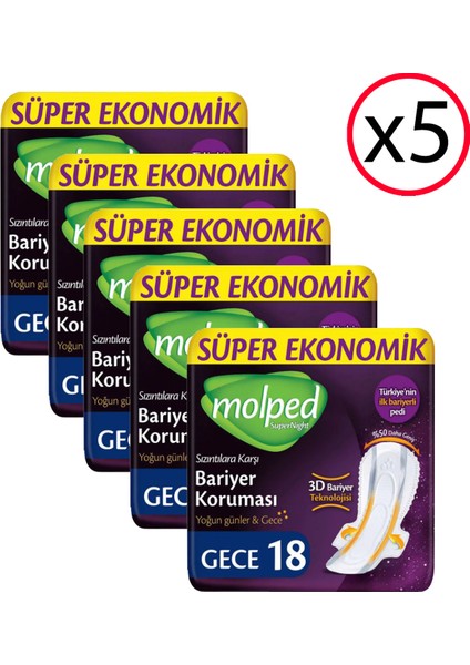 Supernight Hijyenik Ped Gece Süper Ekonomik 18'li (5 Adet)