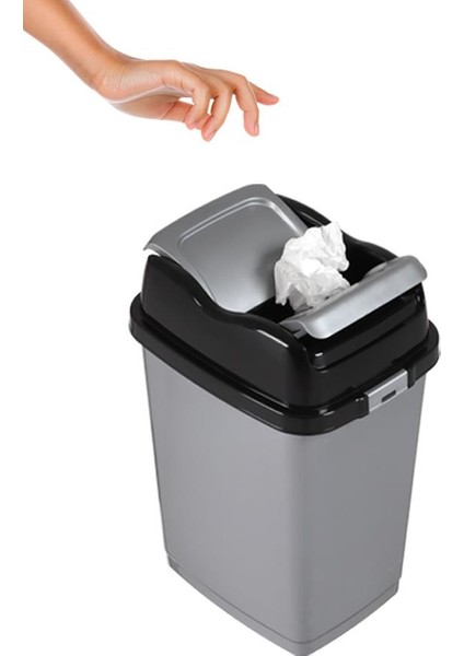 Plastik Easy Kilitli 18 lt Çöp Kovası Gri Siyah