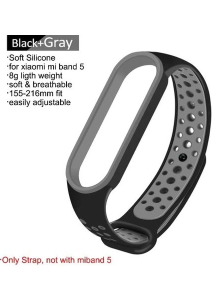 Xiaomi Mi Band 6 / Mi Band 5 Akıllı Bileklik Silikon Kayış Spor Kordon Delikli Siyah Yeşil