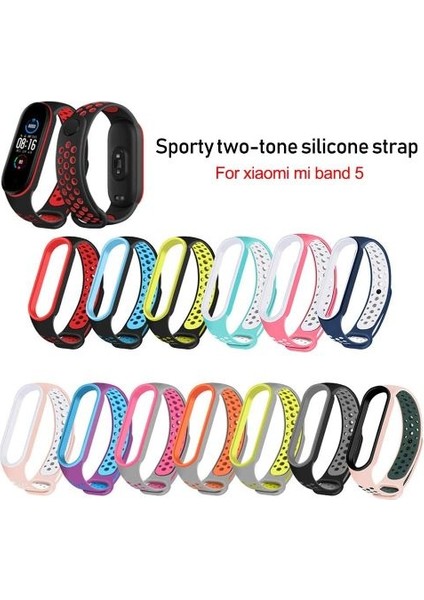 Xiaomi Mi Band 6 / Mi Band 5 Akıllı Bileklik Silikon Kayış Spor Kordon Delikli Siyah Yeşil