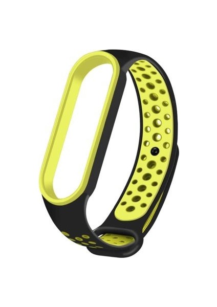 Xiaomi Mi Band 6 / Mi Band 5 Akıllı Bileklik Silikon Kayış Spor Kordon Delikli Siyah Yeşil