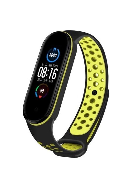 Xiaomi Mi Band 6 / Mi Band 5 Akıllı Bileklik Silikon Kayış Spor Kordon Delikli Siyah Yeşil