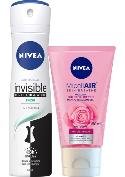 Yüz Bakım Rose Yüz Temızleme Jelı 150 ml + Nivea Sprey Deodorant B&w Fresh Kadın 150 ml